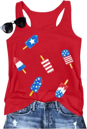 SFHFY American Flag Tank Top Women: Glitter 4th of July Sleeveless Tee Patriotic Shirt Memorial Day Summer Vest Tops