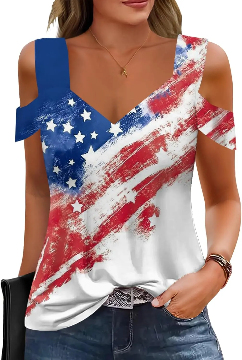 Soesdemo Summer Tops Womens Tunic Top Short Sleeve Cold Shoulder V Neck Loose Fit Basic Tee Casual Tops Shirts Blouse