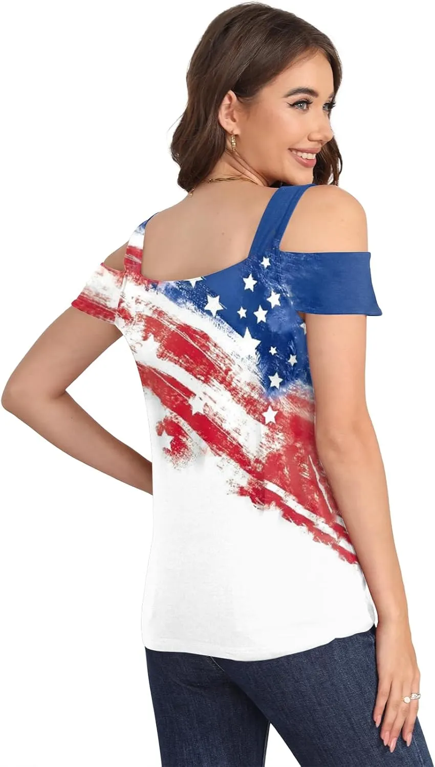 Soesdemo Summer Tops Womens Tunic Top Short Sleeve Cold Shoulder V Neck Loose Fit Basic Tee Casual Tops Shirts Blouse