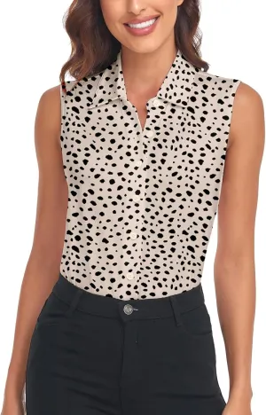 Soneven Women's Sleeveless Polo Button Down Shirt V Neck Casual Work Blouse