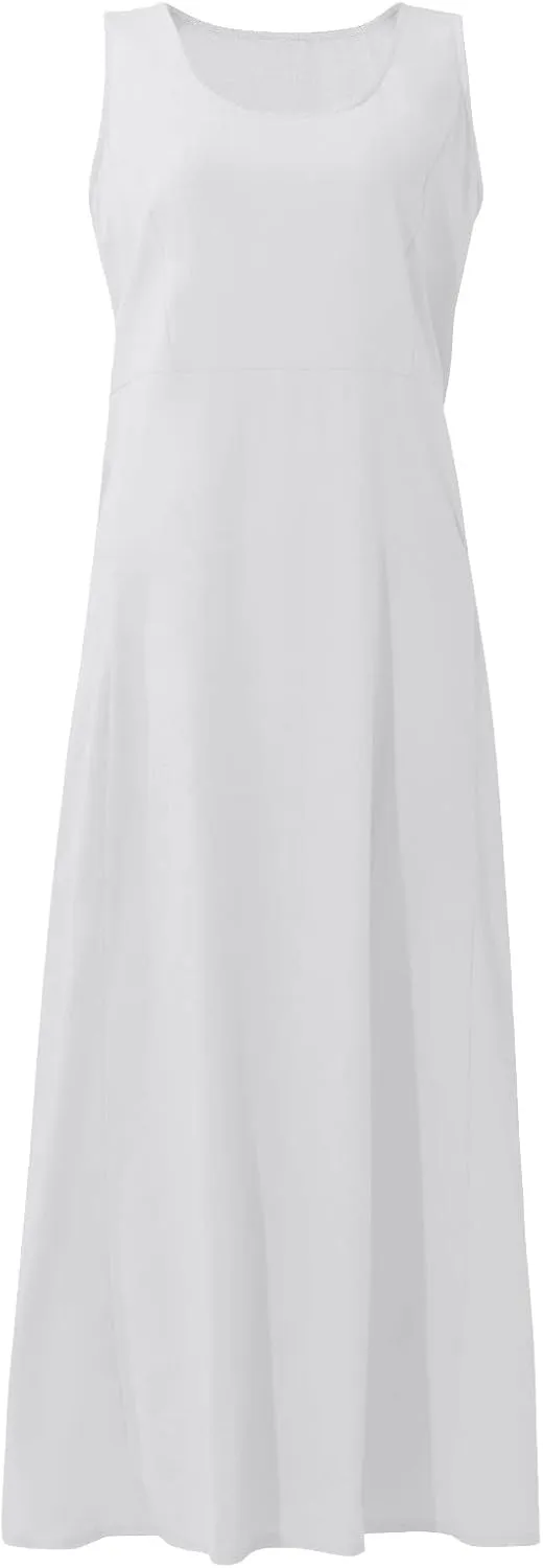 Summer Dresses for Women 2025 Casual Boho Sundress Crew Neck Sleeveless Beach Vacation Maxi Dresses with Pockets