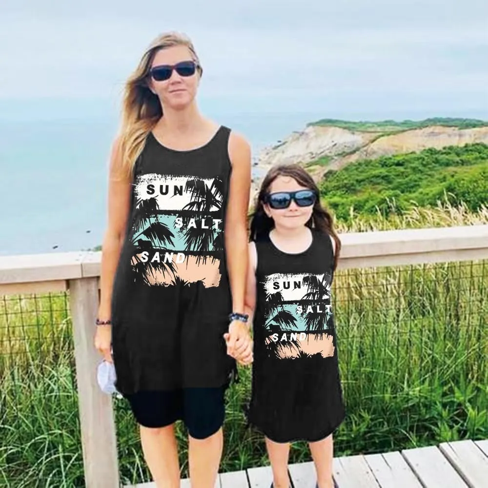 Summer Tank Dress for Women Casual Vacation Sundress Coconut Tree Graphic Beach Cover Up