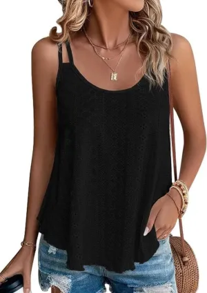 Summer Tank Tops Embroidery for Women Sleeveless Loose Fit Scoop Neck Casual Blouse Sexy Cute Cami for Womens Trendy