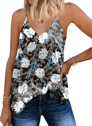 SUNAELIA Chiffon Cami V Neck Tank Tops for Women Loose Fit Flowy Spaghetti Strap Camisole Summer Casual Sleeveless Shirts