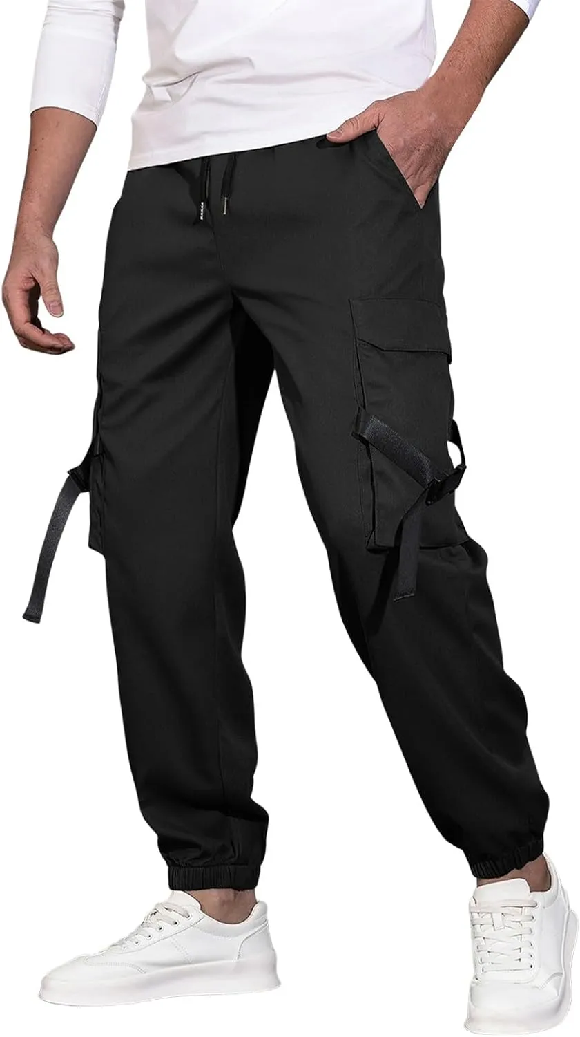 Sweatpants for Men Sports Tapered Cargo Mens Renissance Split Airoft Slim Fit Elastic Waist Solid Color Jogger Men