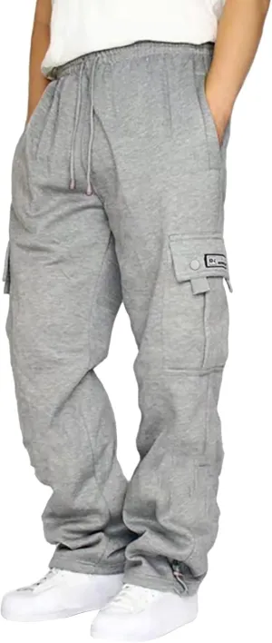Sweatpants for Men Tapered Cargo Retro Sports Elastic Waist Solid Split Utility Regular Fit Pants