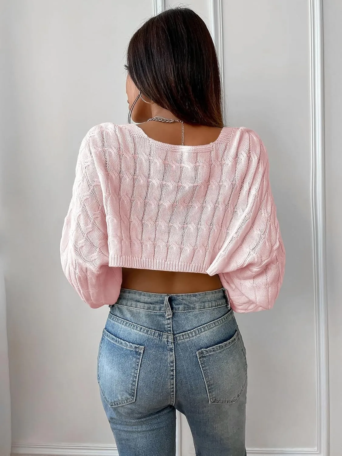 SweatyRocks Women's Long Sleeve Open Front Knit Crop Cardigan Sweater