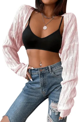 SweatyRocks Women's Long Sleeve Open Front Knit Crop Cardigan Sweater