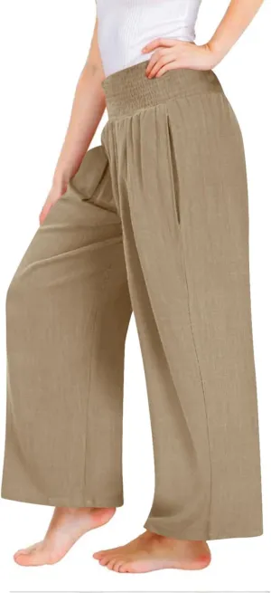 Teen Girls Cotton Linen Palazzo Pants Kids Beach Travel Resort Trousers Summer High Waist Casual Wide Leg Lounge Pant
