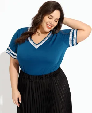 TIYOMI Plus Size Tops for Women V Neck Raglan T-Shirt Short Sleeve Summer Shirts Casual Loose Tunic Blouse