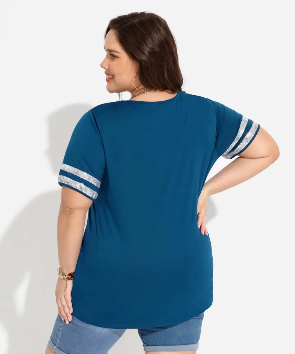 TIYOMI Plus Size Tops for Women V Neck Raglan T-Shirt Short Sleeve Summer Shirts Casual Loose Tunic Blouse