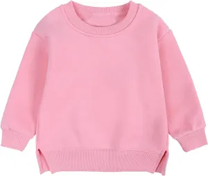 Toddler Boys Girls Fleece Lined Crewneck Sweatshirt Kids Sport Solid Basic Cotton Pullover Tops Long Girls Undershirts