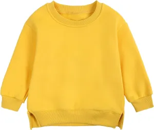 Toddler Boys Girls Fleece Lined Crewneck Sweatshirt Kids Sport Solid Basic Cotton Pullover Tops Long Sleeve Shirt