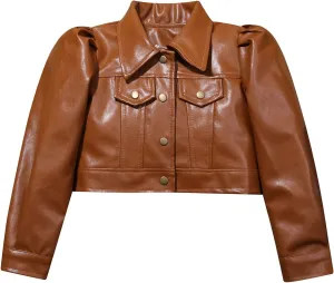 Toddler Girl Cute Long Sleeve Zip Up Bomber Leather Jacket Coat Fall Winter Outwear