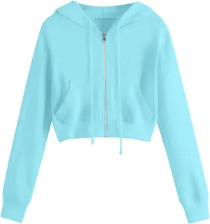 TUNUSKAT Womens Zip Up Hoodie Cropped Sweatshirts Fall Cute Crop Top Jacket Long Sleeve Light Workout Hoodies Gym Sweater