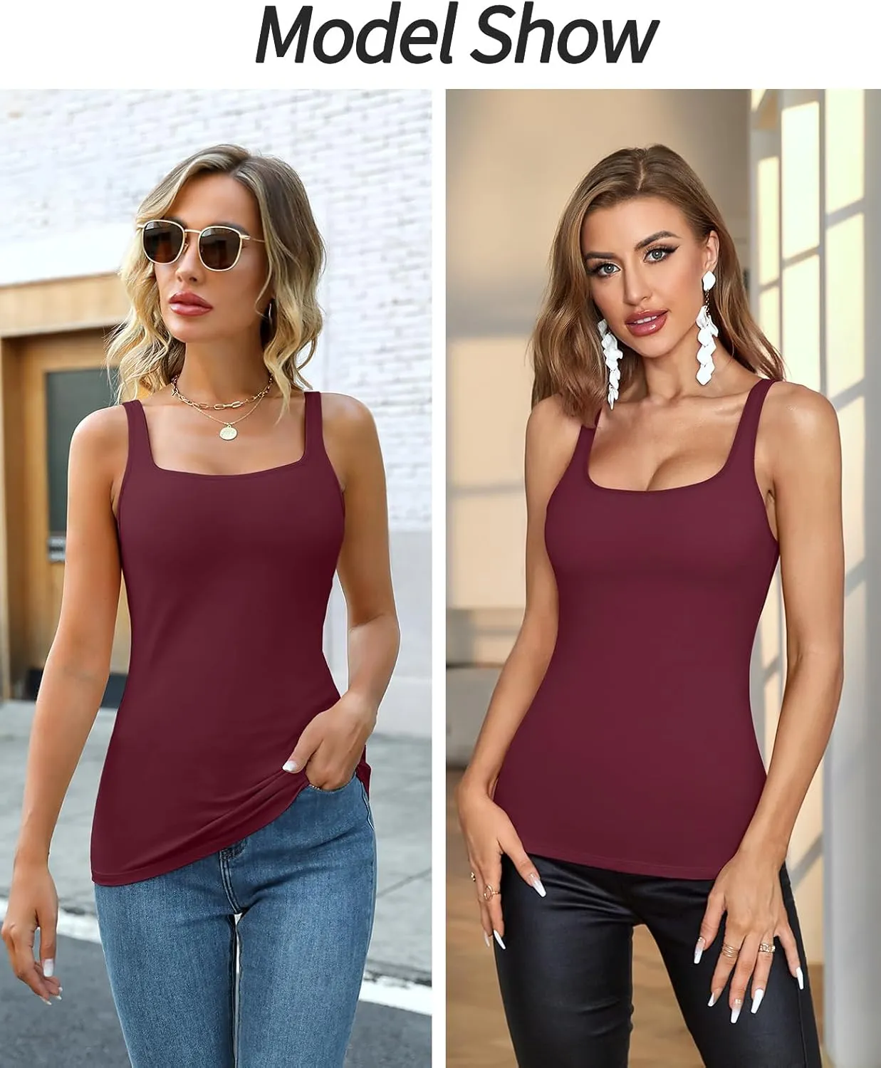 V FOR CITY Women's Cotton Tank Top with Shelf Bra Adjustable Wider Strap Camisole Basic Cami Tanks