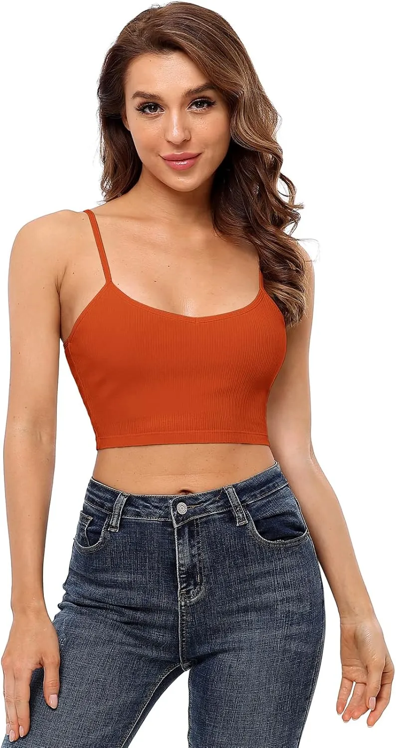 V FOR CITY Women's Crop Tank with Shelf Bra Adjustable Spaghetti Strap Cotton Cami Shirts