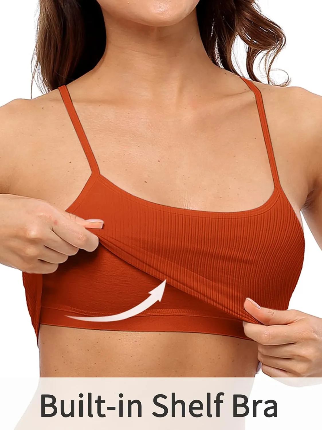 V FOR CITY Women's Crop Tank with Shelf Bra Adjustable Spaghetti Strap Cotton Cami Shirts