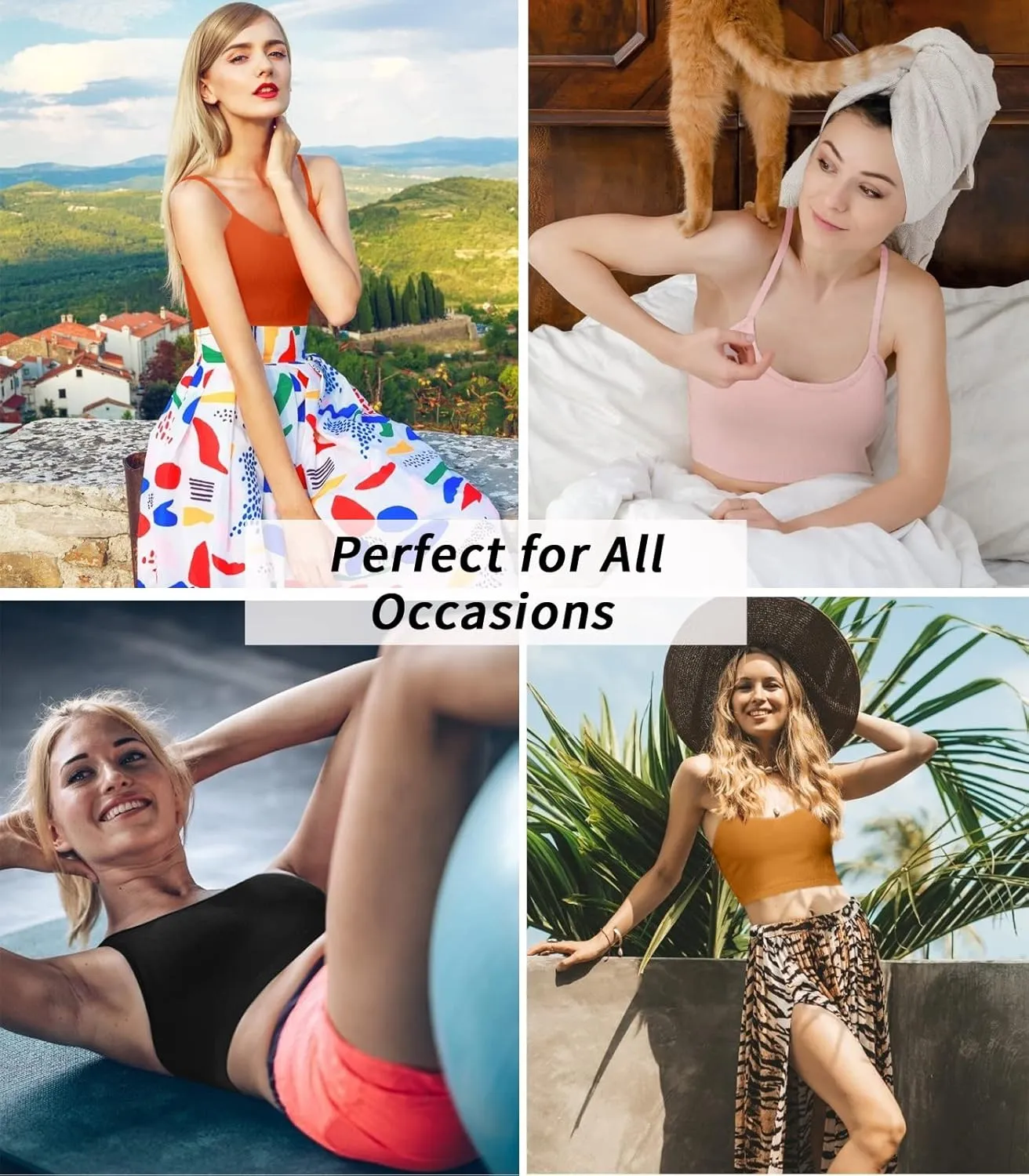 V FOR CITY Women's Crop Tank with Shelf Bra Adjustable Spaghetti Strap Cotton Cami Shirts