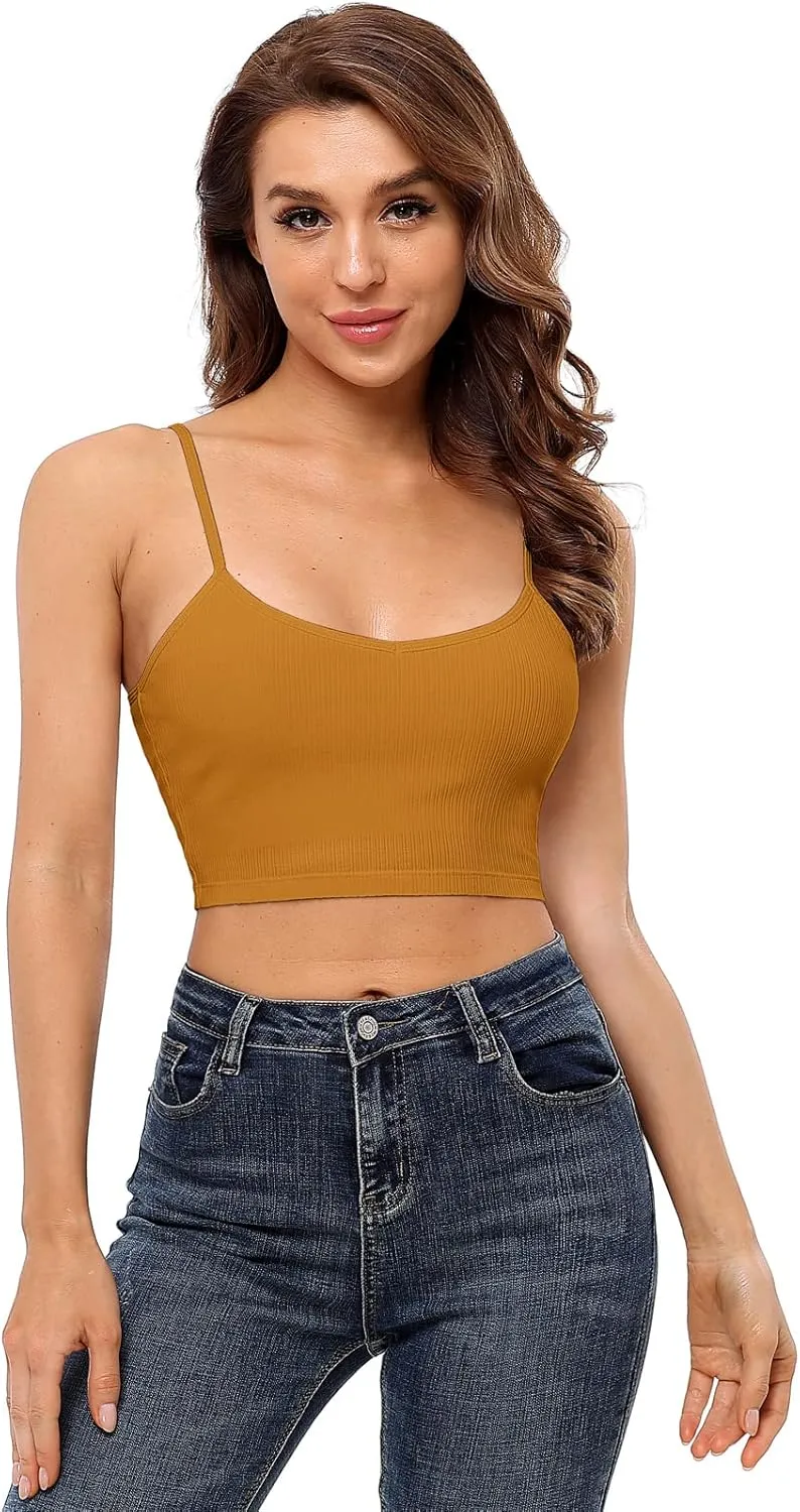 V FOR CITY Women's Crop Tank with Shelf Bra Adjustable Spaghetti Strap Cotton Cami Shirts