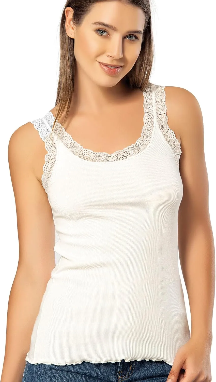 VAVONNE Lace Camisole Tank Tops for Women, Soft Stretch Ribbed Cotton Cami