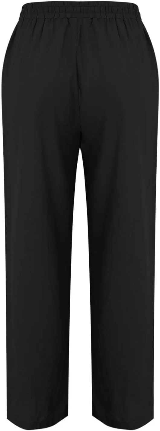 Wide Leg Linen Pants for Women Palazzo Casual Flowy Pants High Waisted Drawstring Lounge Comfy Trousers with Pockets