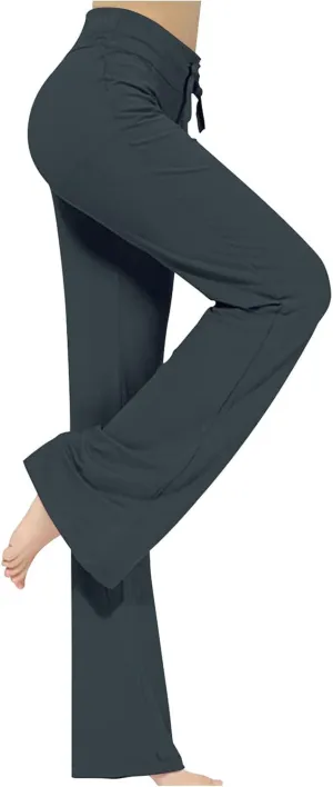 Wide Leg Yoga Pants Women Drawstring High Waist Tummy Control Lounge Trouser Bootcut Comfy Pants Gym Workout Leggings