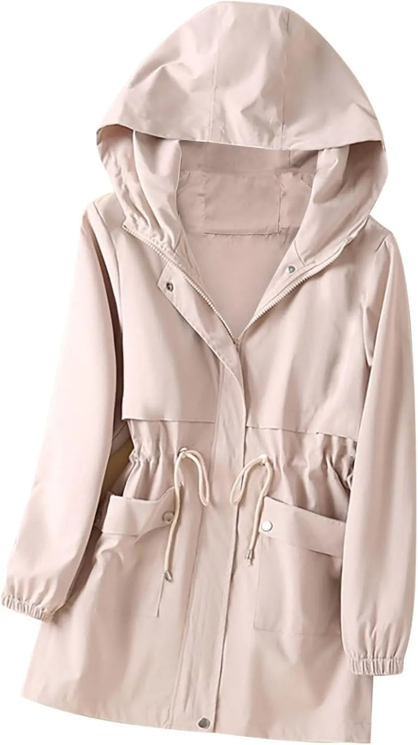 Windbreaker Jackets for Women Windproof Plus Size Casual Hoodie Coat Waterproof Trench Hiking Outdoor Raincoat