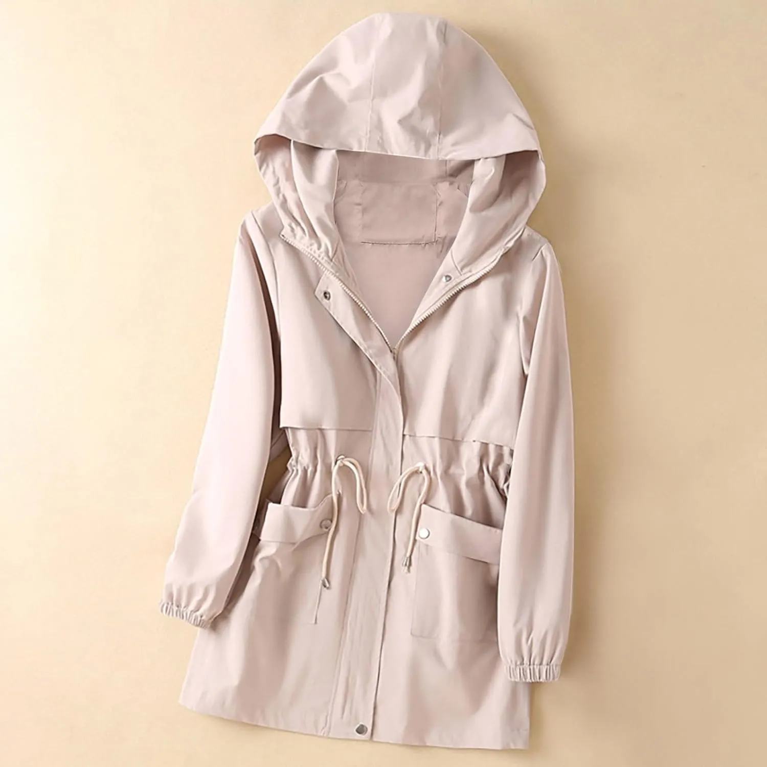 Windbreaker Jackets for Women Windproof Plus Size Casual Hoodie Coat Waterproof Trench Hiking Outdoor Raincoat