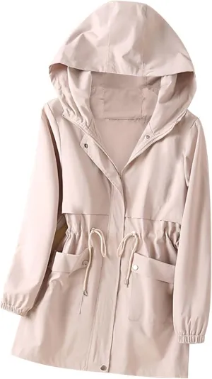 Windbreaker Jackets for Women Windproof Plus Size Casual Hoodie Coat Waterproof Trench Hiking Outdoor Raincoat
