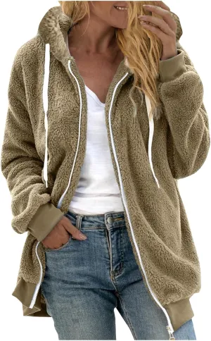 Winter Coats for Women Oversized Fuzzy Fleece Jacket Faux Fur Cardigan Coat Outwear Warm Teddy Coat Long Sleeve Hoodie