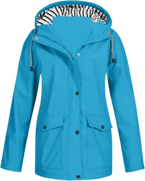 Women Rain Jacket with Hood Waterproof Lightweight Raincoat Zip Up Travel Hiking Windbreaker Fall Outdoor Trench Coat