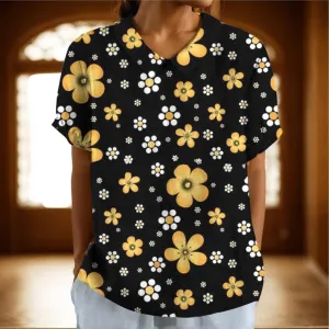 Women Summer Floral Print Cotton Linen Top Casual Boho Short Sleeve Crewneck T Shirt Loose Dressy Blouse Tunic 2025