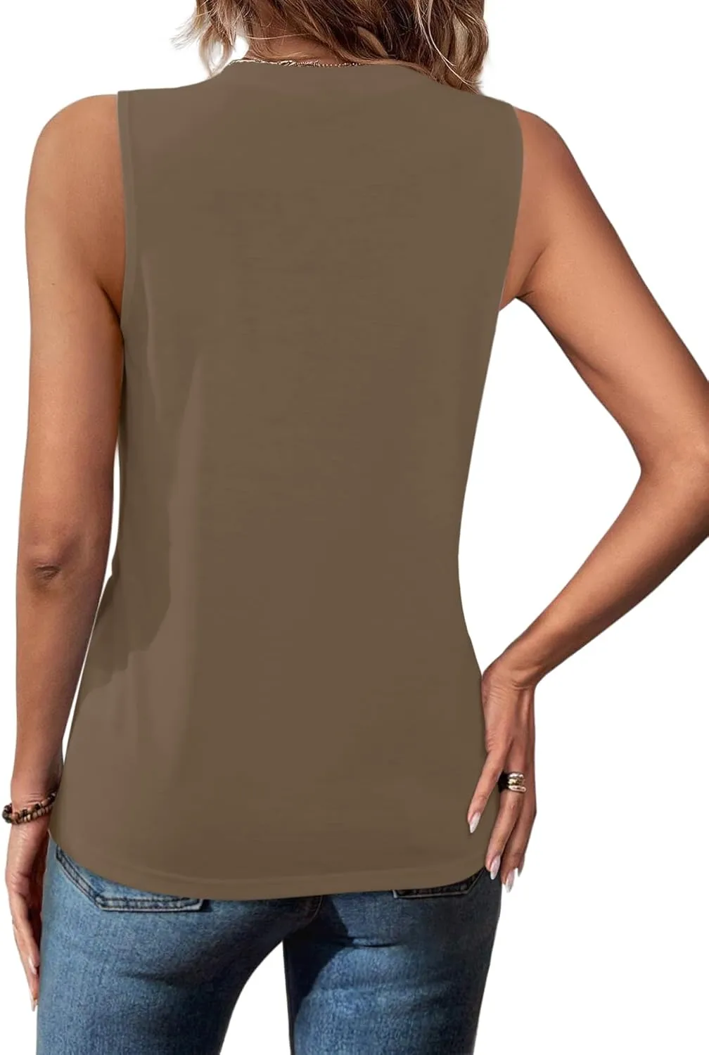 Women Summer Pleated Tank Tops 2025 Trendy Sleeveless Crewneck Tops Loose fit Dressy Casual Work Shirts