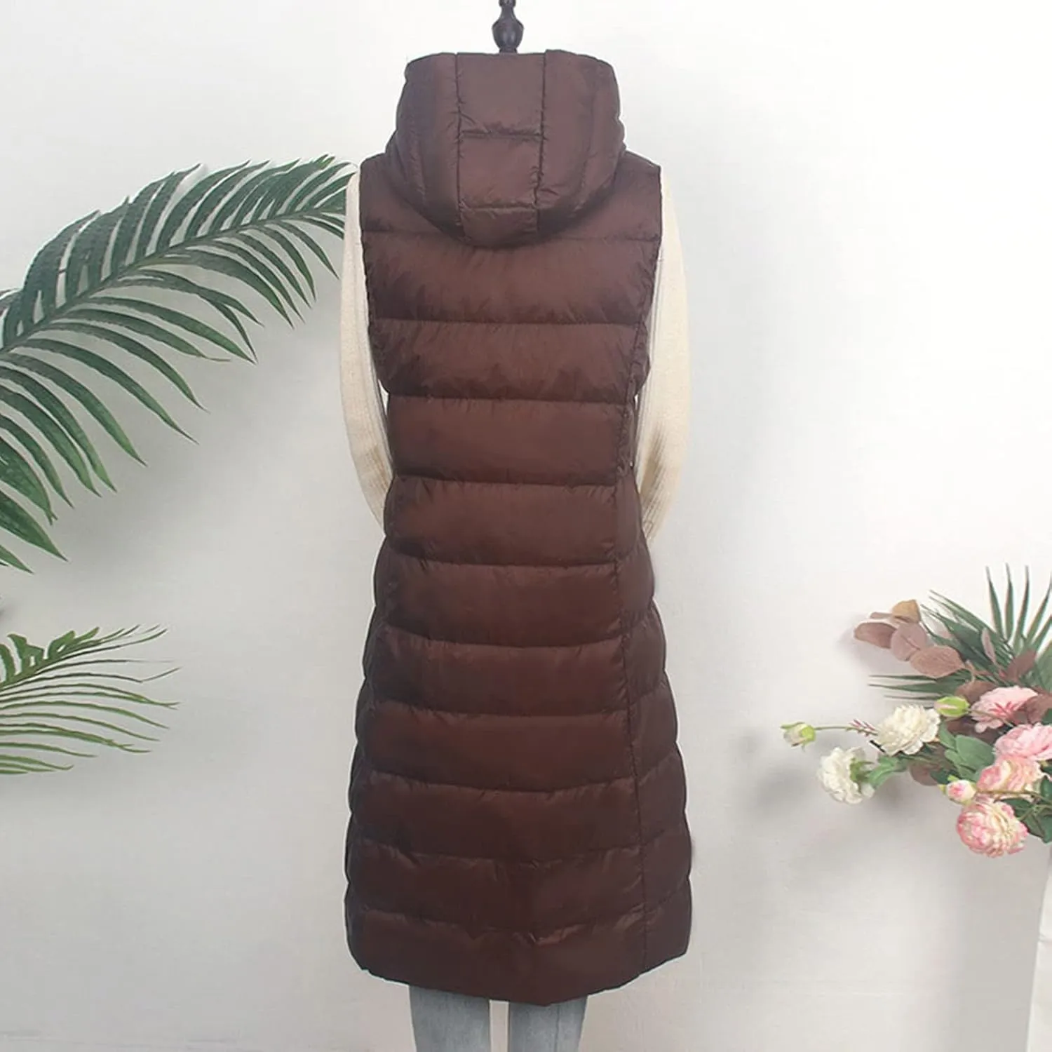 Women Tank Light Weight Warm Down Vest Skimpy Puffer Trendy Cotton Padded Jackets Long Hooded 2023 Winter Outerwear