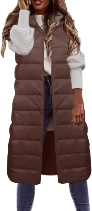 Women Tank Light Weight Warm Down Vest Skimpy Puffer Trendy Cotton Padded Jackets Long Hooded 2023 Winter Outerwear
