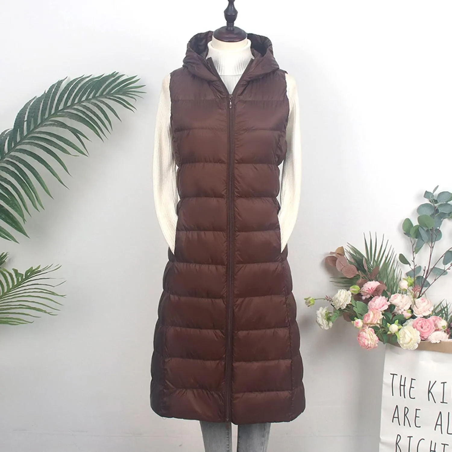 Women Tank Light Weight Warm Down Vest Skimpy Puffer Trendy Cotton Padded Jackets Long Hooded 2023 Winter Outerwear