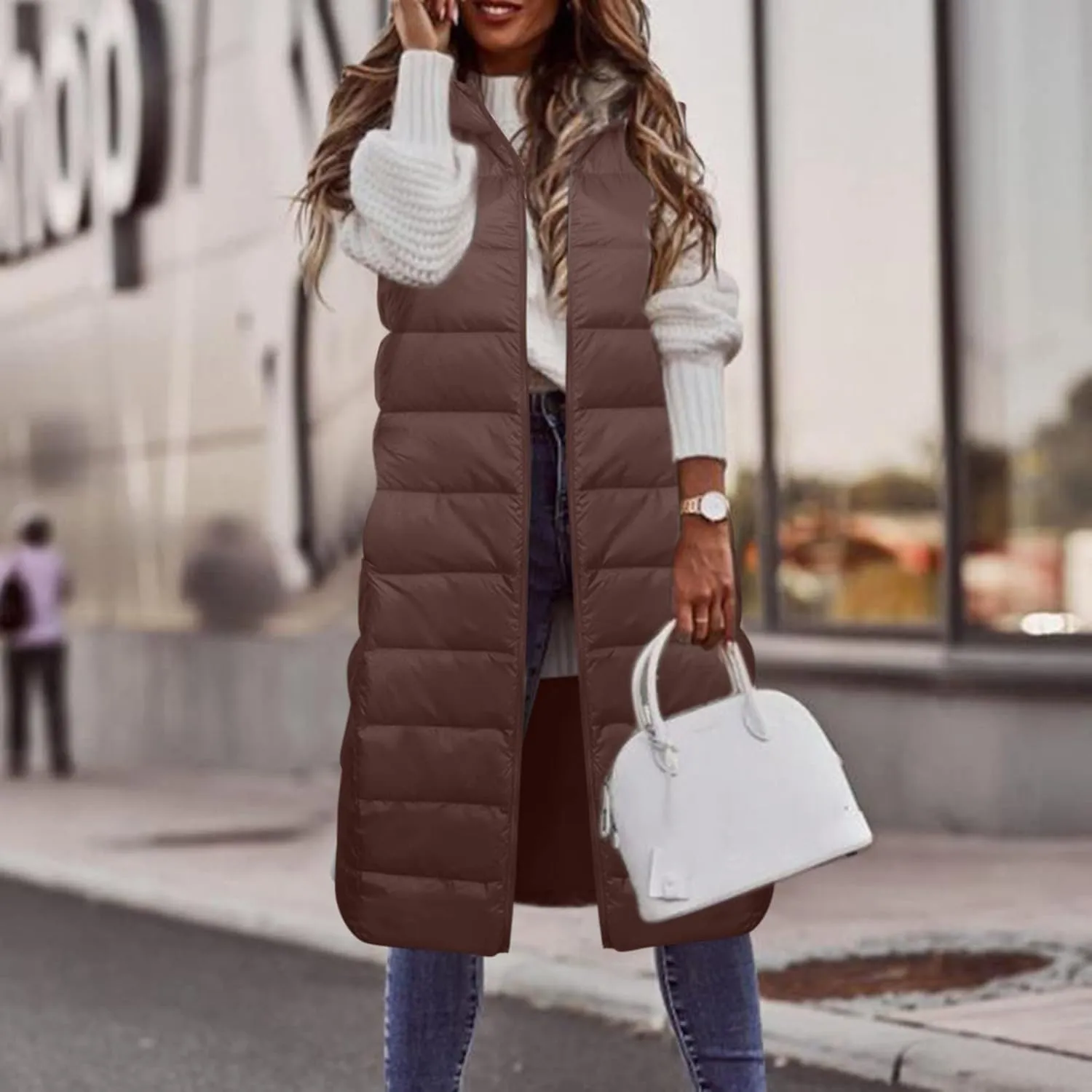 Women Tank Light Weight Warm Down Vest Skimpy Puffer Trendy Cotton Padded Jackets Long Hooded 2023 Winter Outerwear