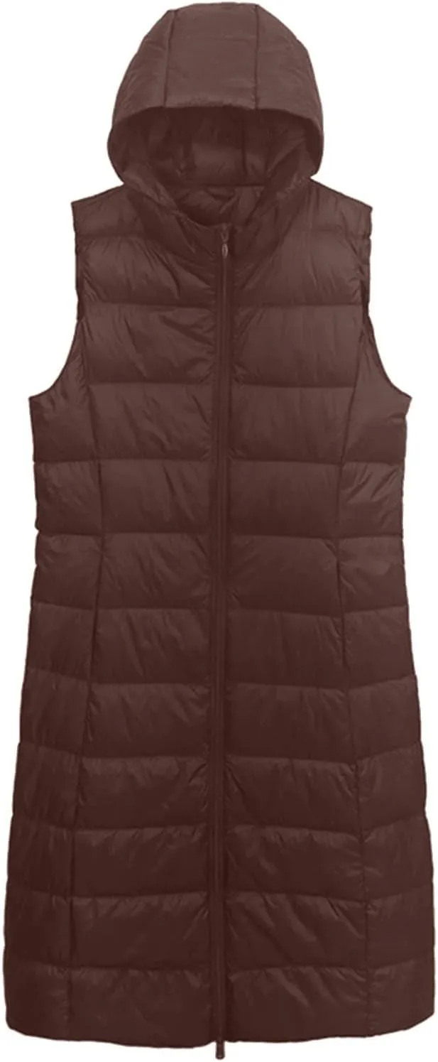 Women Tank Light Weight Warm Down Vest Skimpy Puffer Trendy Cotton Padded Jackets Long Hooded 2023 Winter Outerwear