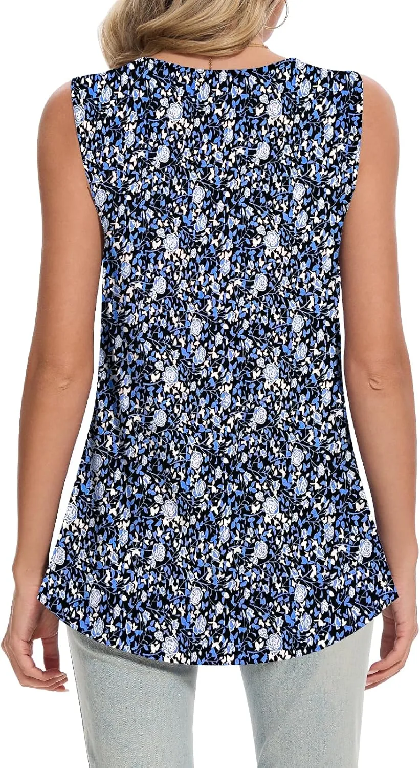Women Tank Tops 2025 Summer Sleeveless Top Pleated Round Neck Flowy Shirts M-3X