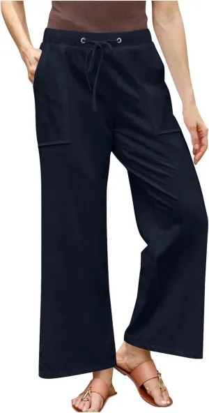 Women Wide Leg Linen Pants 2025 Summer Casual Jogging Pants Drawstring High Waisted Trousers with Pockets