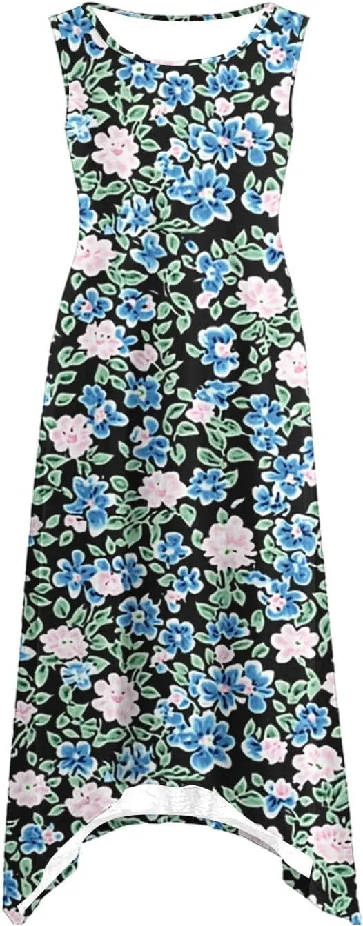 Women's Beach Sleeveless Midi Dress Summer Casual Tank Dresses Floral Print Loose A-Line Tank Sundress with Pockets