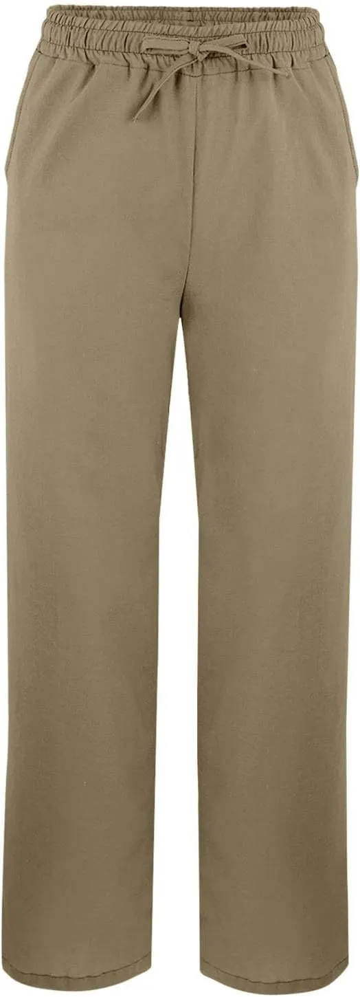 Womens Casual Cotton Linen Pants High Waist Drawstring Loose Fit Summer Spring Straight Leg Trousers with Pockets