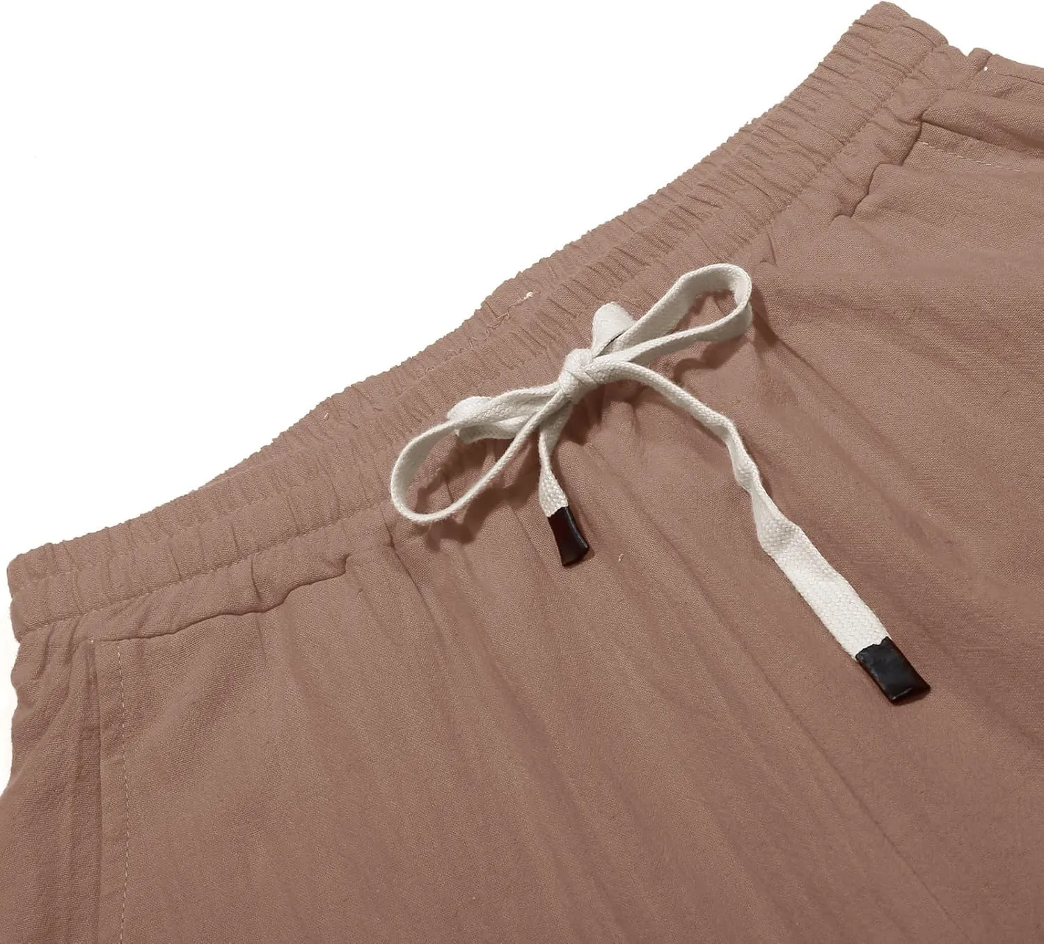 Womens Casual Pants Side Button Summer Trendy Linen Pant Drawstring Elastic Waist Straight Leg Baggy Cropped Trousers