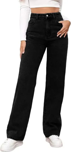 Women's Casual Vintage Jeans Straight-Leg High Waisted Boyfriends Denim Pants Streetwear Lightweight Loose Trousers