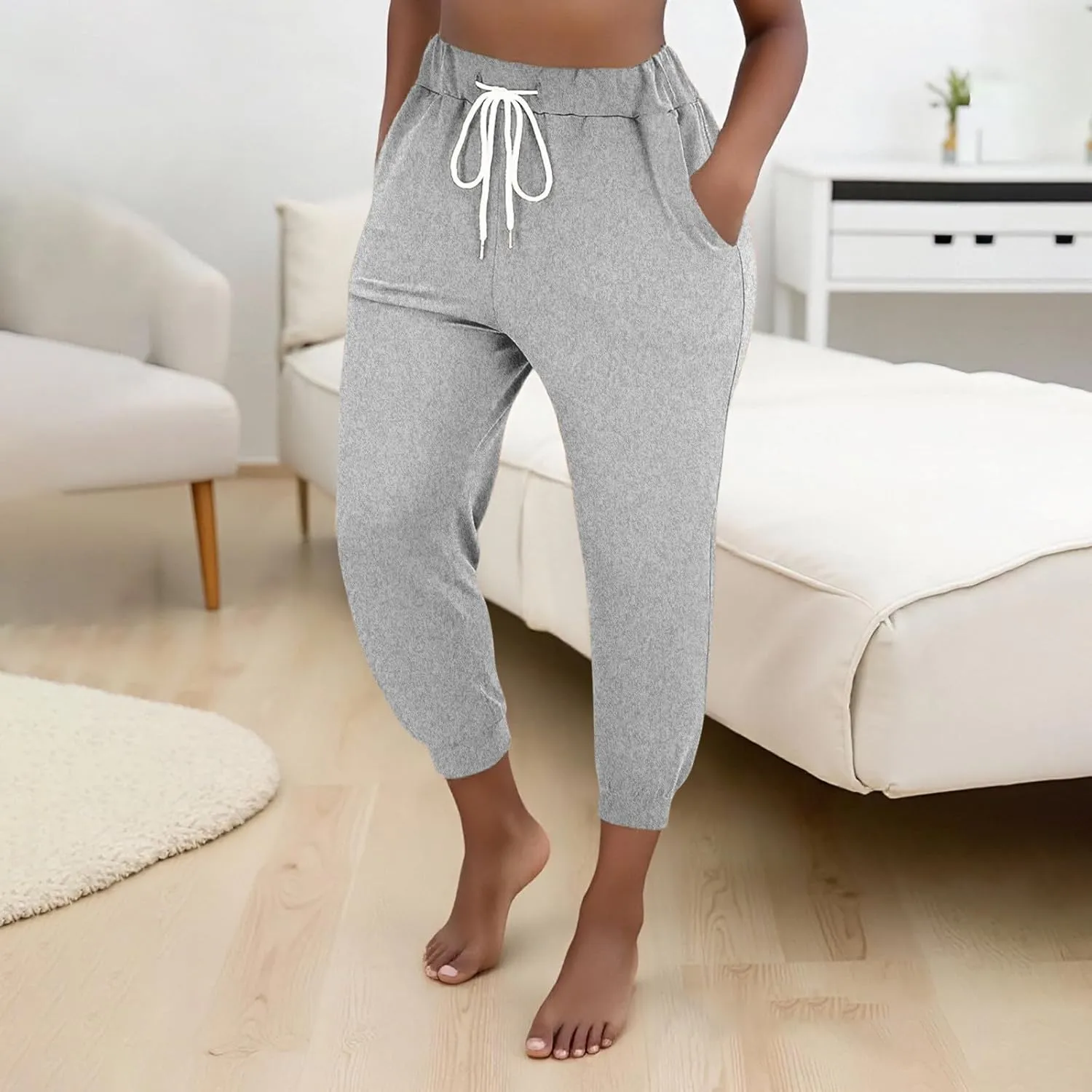 Women's Cinch Bottom Casual Pants Trendy Elastic High Waist Drawtring Summer Pants Lightweight Comfy Loose Trousers