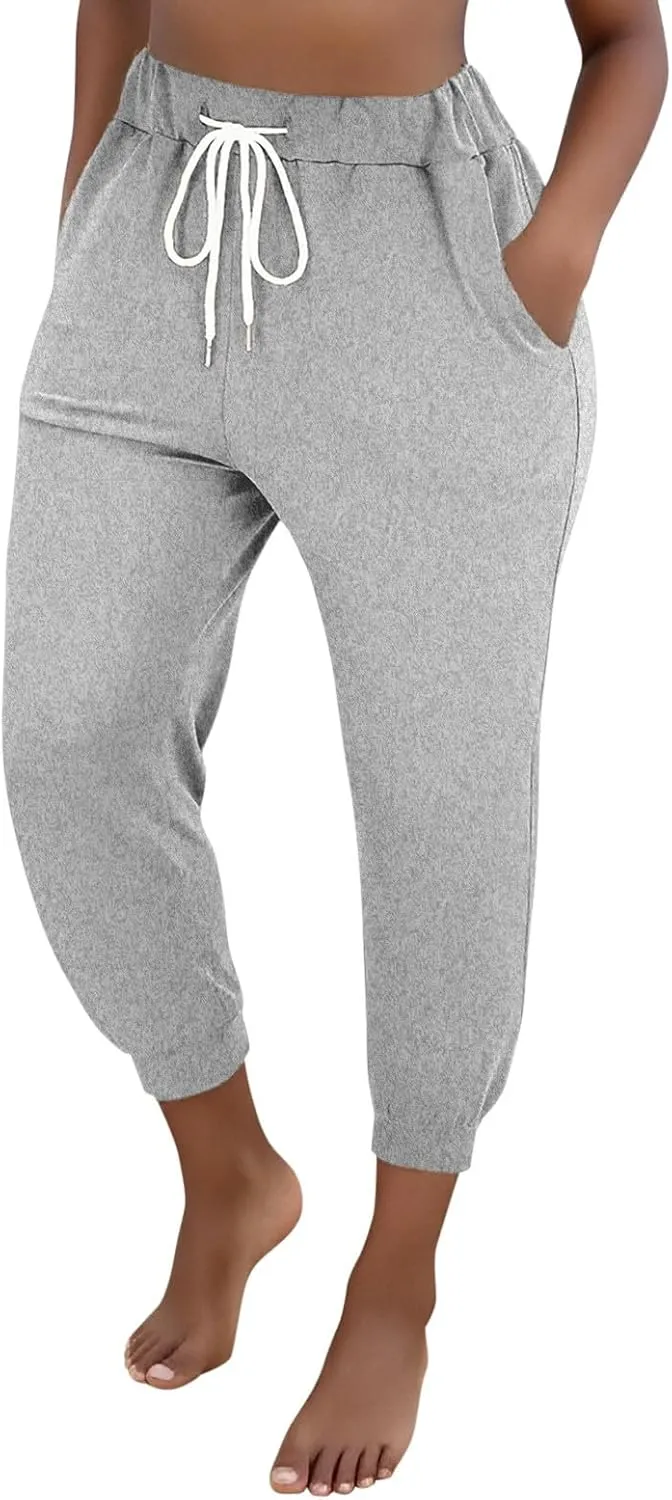 Women's Cinch Bottom Casual Pants Trendy Elastic High Waist Drawtring Summer Pants Lightweight Comfy Loose Trousers