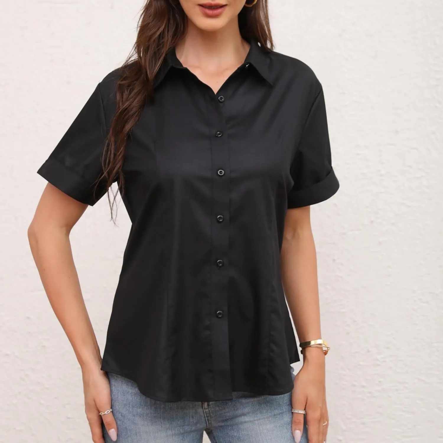 Womens Classic Fit Dress Shirt, White Button Down Shirt for Women, Wrinkle Free Collared Blouse, Dressy Casual Work Tops