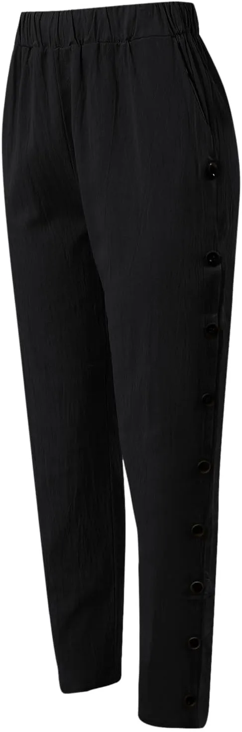 Women's Cotton Linen Capri Pants Casual Summer High Waist Baggy Wide Leg Lounge Trousers with Pockets Plus Size Beach