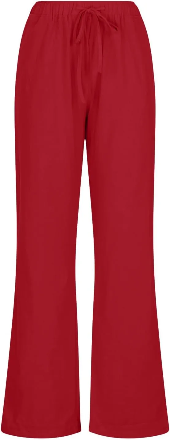Women's Cotton Linen Pants Drawstring High Waisted Pants Casual Loose Fit Elastic Wasit 2024 Comfy Wide Leg Trousers